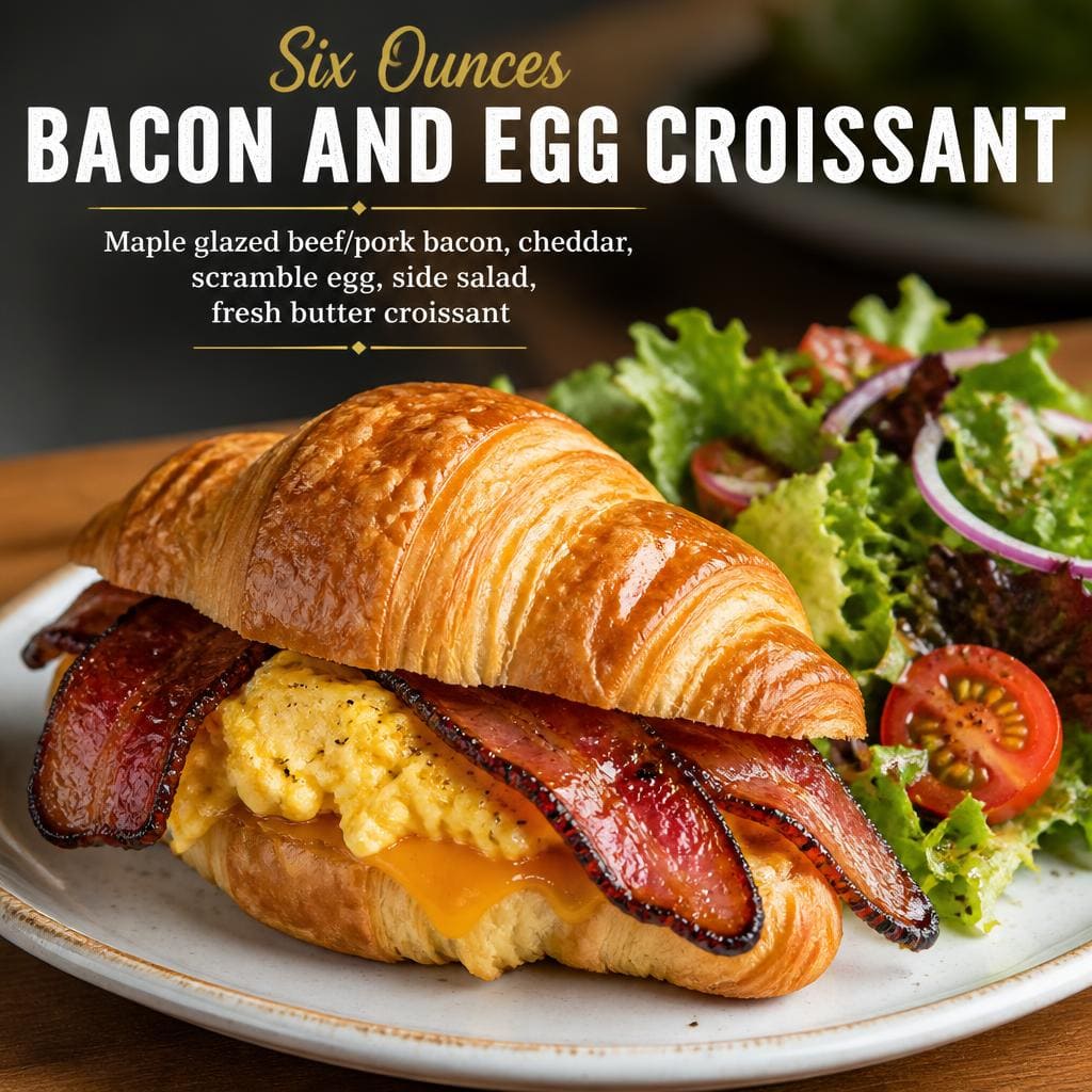 Six Ounces Bacon And Egg Croissant Six Ounces Coffee